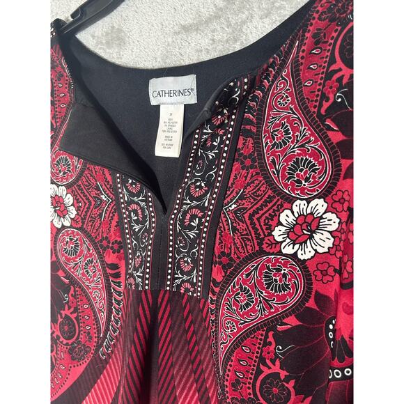 Catherine's Shift Dress Size 2X Red Floral Paisley Whimsigoth Dark Academia - Picture 2 of 8